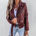 thumbnail image 2 of Cnbwig Coats for Womens Fashion Autumn Winter Jacket Pu Leather Coat Solid Color Motorcycle Zipper Slim Locomotive Short Coat Coat Fall Outfits 2025 B-Red 3XL, 2 of 5