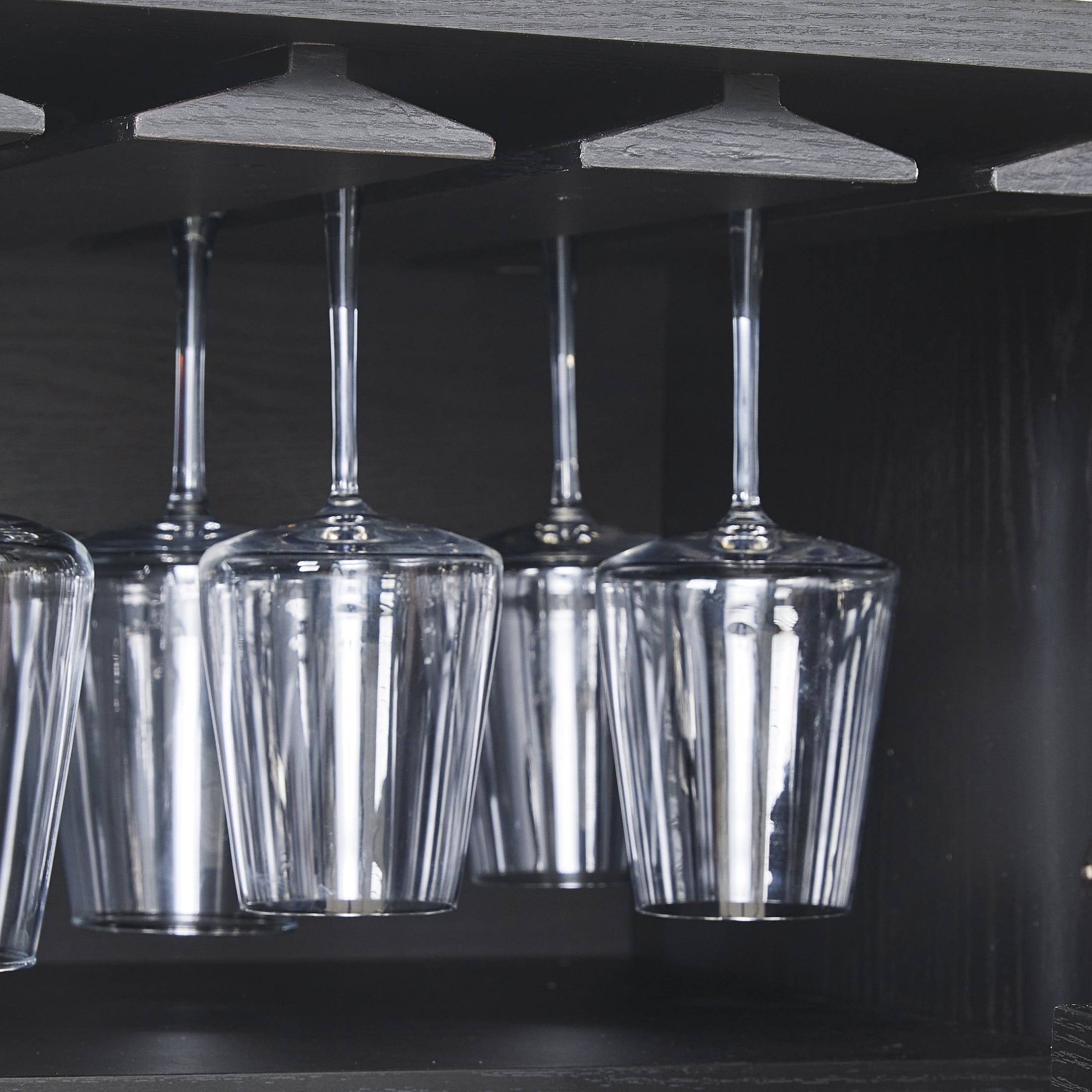 Better Homes & Gardens Lillian Fluted Bar Cabinet with Storage, Rich Black Finish