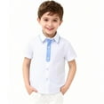 thumbnail image 2 of Boys' Short Sleeve Shirt White with Blue Contrast Collar, 100% Cotton Button Down Dress Shirt for Kids Little Big Boy, Casual Play to Party,Size 11-12 T, 2 of 7