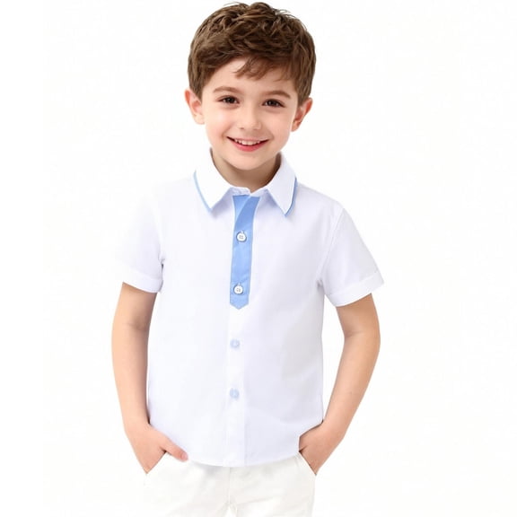Eltusu Boys Polo Shirts, Cotton Lapel Collar Pullover Short Sleeve School Uniform Shirts White Size 4-14 T
