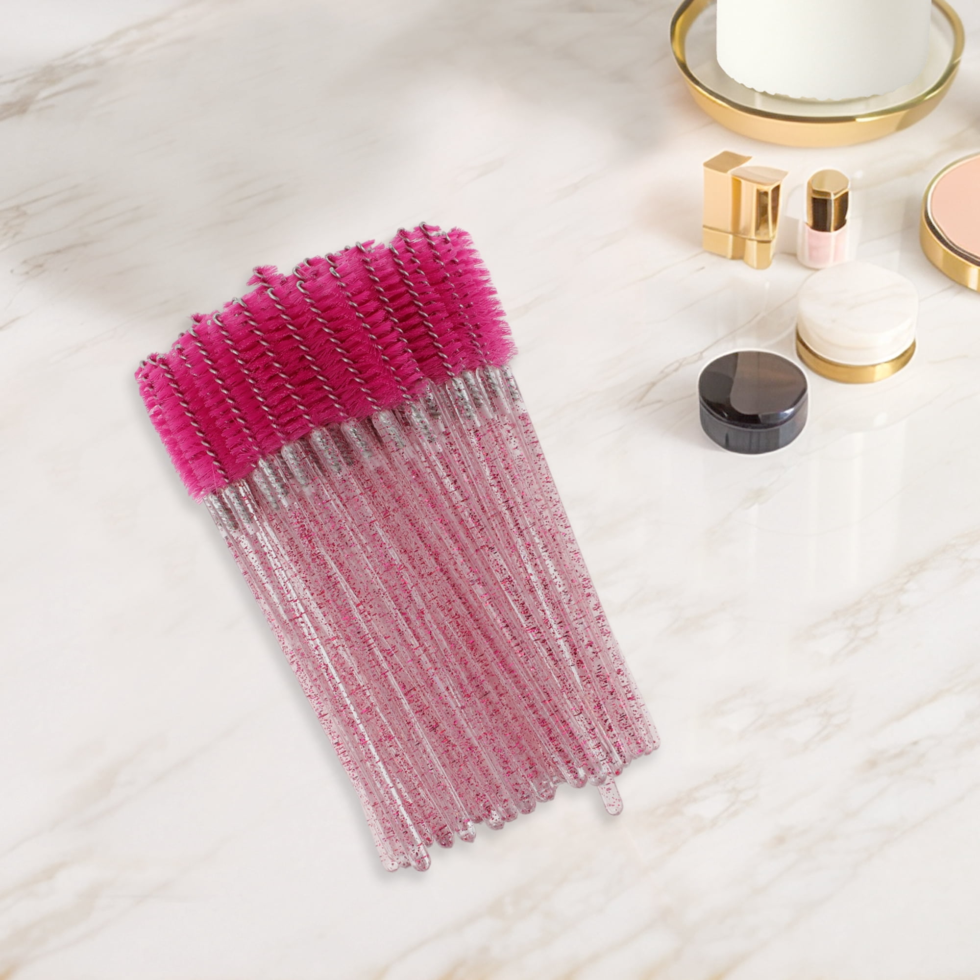 Unique Bargains 100 Pcs Portable Eyelash Brush with Protective Case for Vacation Rose Red