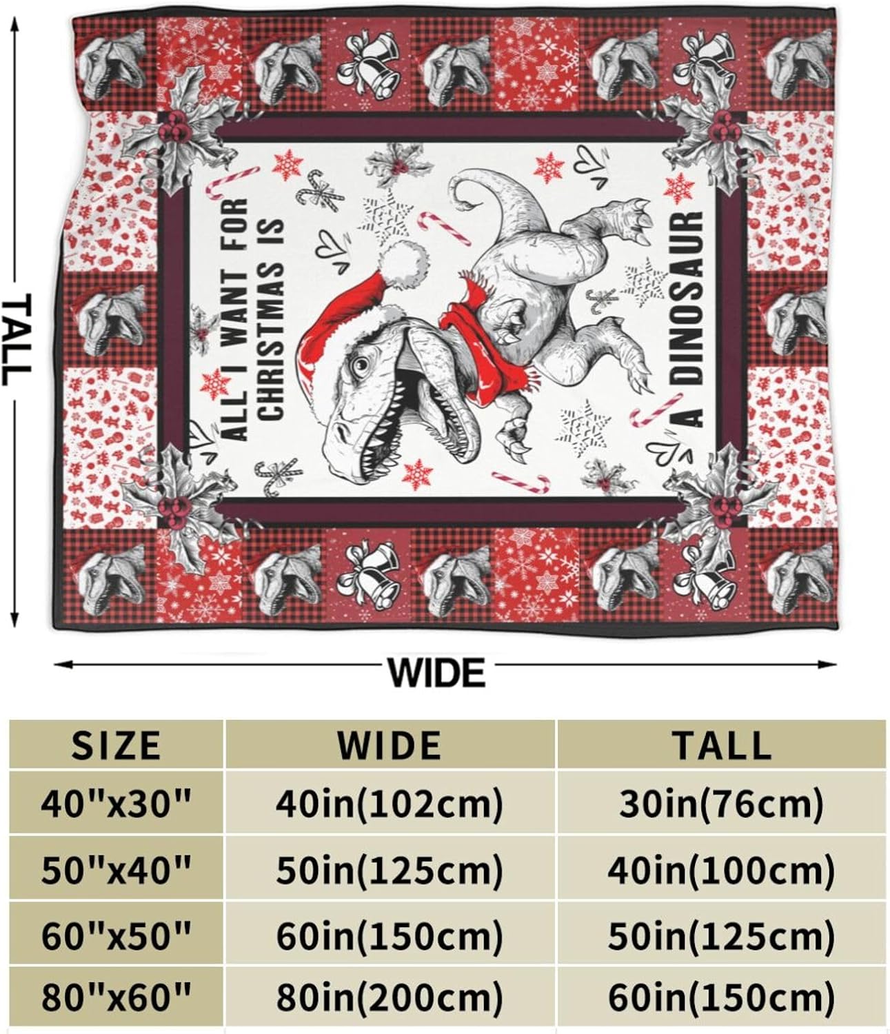 Christmas Dinosaur Blanket Cute Dinosaur Flannel Plush Throw Blanket Cozy Dinosaur Decor Fleece Bedding Stuff Blanket Gifts for Dinosaur Lover Girls Boys Kids Adults Women Bed Travel 60"x80"
