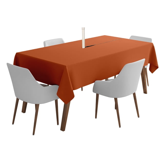 Vargottam Indoor/Outdoor Tablecloth 58" x 82" Inch Rectangular Tablecloth with Umbrella Hole & Zipper, Waterproof Patio Table Cloths, Spring/Summer Table Covers for Backyard /BBQs - Orange