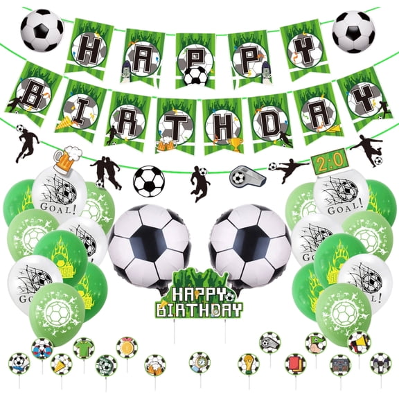 Soccer Party Decorations, Soccer Themed 40PCS Complete Set, for Kids Adults Soccer Fans Birthday Party, All-in-one Birthday Party Supplies with Banners Balloons Cake Toppers Ribbons