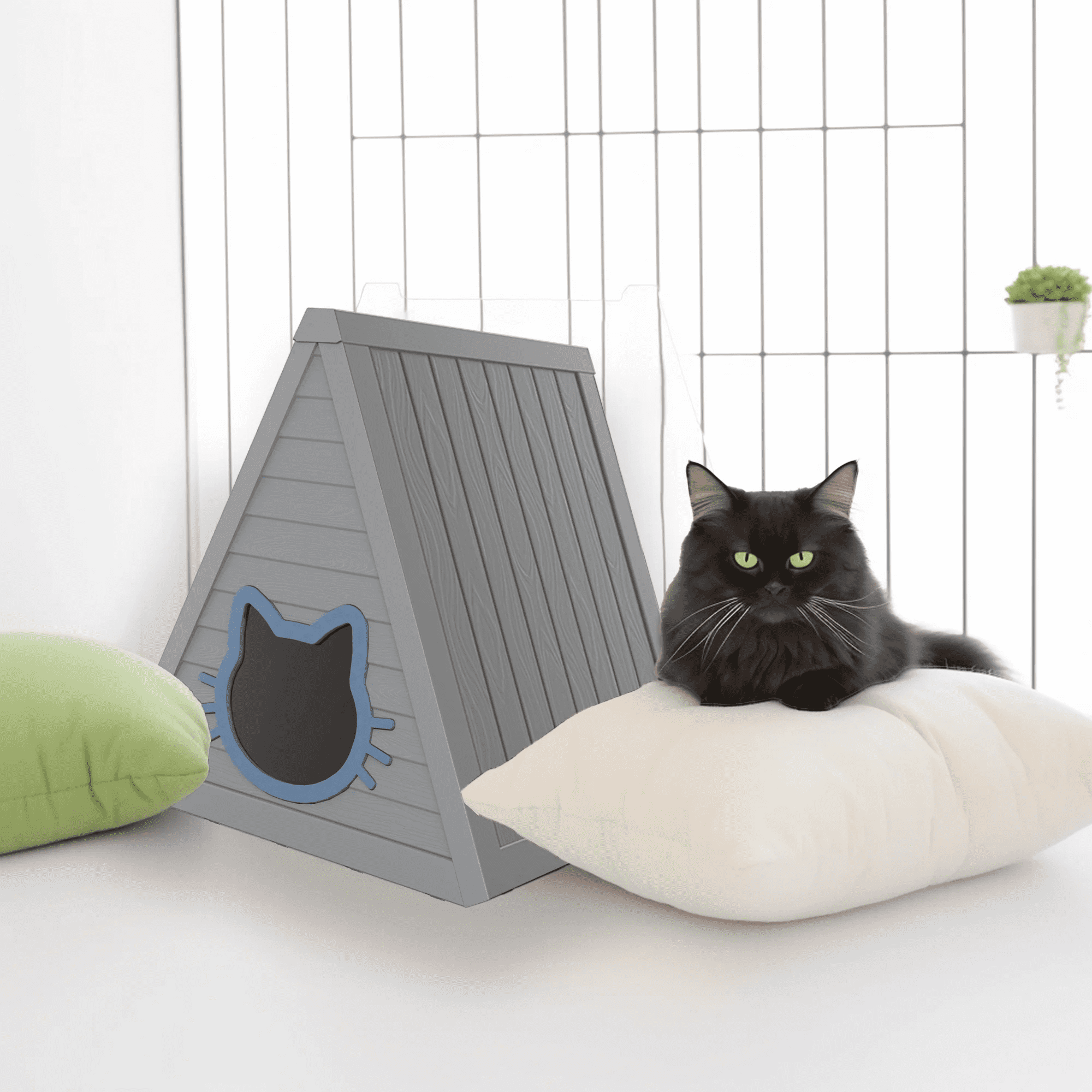 Joxxoaa Cat House for Indoor and Outdoor Cats, Feral Cat Shelter, Suitable for Outdoor Use. Easy to Install and Clean, Ideal for Indoor and Balcony Use.（Black)/(Gray)