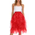 thumbnail image 2 of Women's Sparkle Tulle Skirt with High Elastic Waist, Glitter Layered A Line Midi Skirt with Irregular Hem, Prom Party Festival Skirt for Carnival, Street Fashion and Birthday Gift Red M, 2 of 8