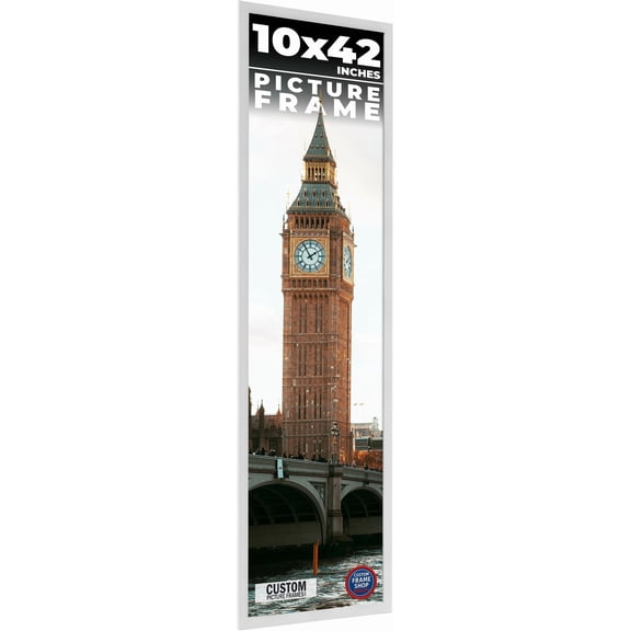 10x42 Frame White Solid Wood Picture Frame Includes UV Acrylic Shatter Guard Front, Acid Free Foam