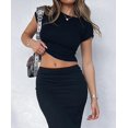 thumbnail image 2 of LAICAIW T-Shirt Court à Manches Courtes pour Femmes, Basique, Ajusté, Col Rond, pour Entraînement, Sortie, Yoga Décontracté, 2 of 7
