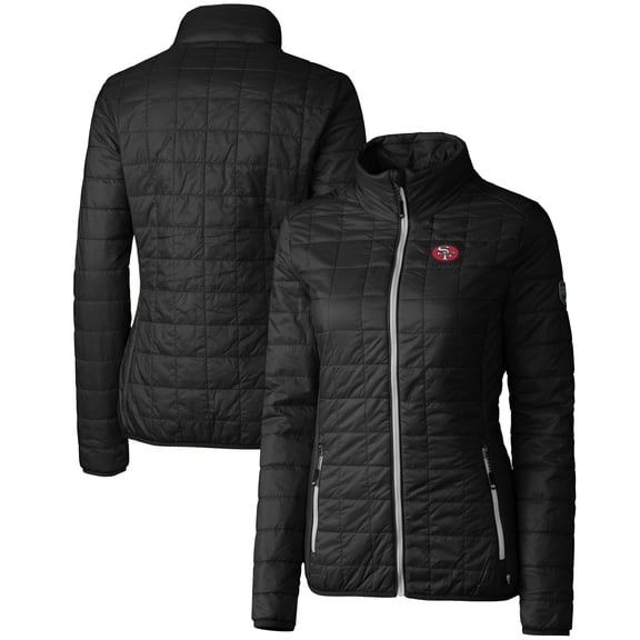 Women's Cutter & Buck Black San Francisco 49ers Throwback Logo Rainier PrimaLoft Eco Full-Zip Puffer Jacket