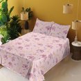 thumbnail image 2 of Ambesonne Nature Fitted & Flat Sheet with Shams 4 Pcs Set, Tropical-Like Flowers Plot, Calking, Dried Rose and Earth Yellow, 2 of 5