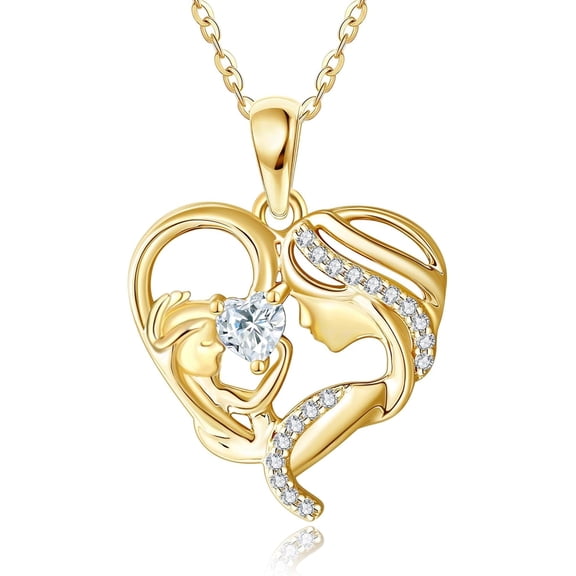 JUSORA 14K Solid Gold Mother Necklace Real Yellow Gold New Mom Pendant Jewelry Mother's Day Birthdays Pregnancy Gifts for Women