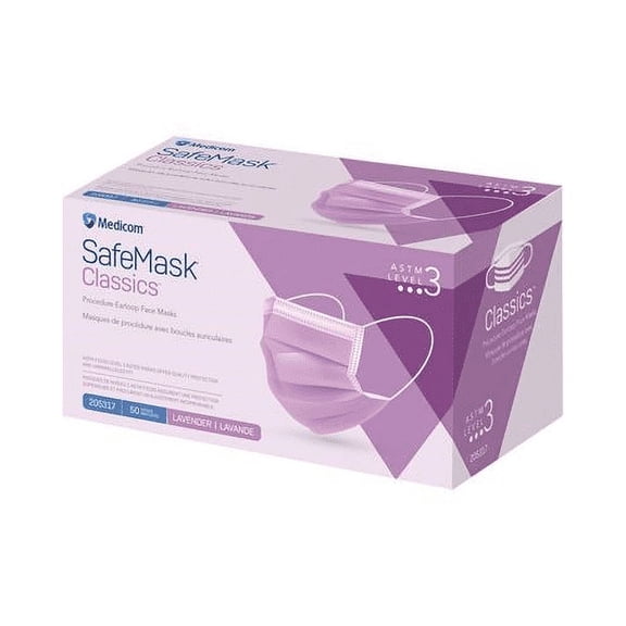 Medicom 205317 SafeMask Classics Earloop Face Masks ASTM Level 3 Lavender 50/Bx