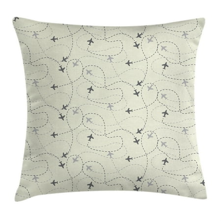 Control Map - Grey Decor Throw Pillow Cushion Cover, Airline Route Map Flight Jet Destination Control Fly Theme Textured Travel Trip, Decorative Square Accent Pillow Case, 20 X 20 Inches, Beige, by Ambesonne