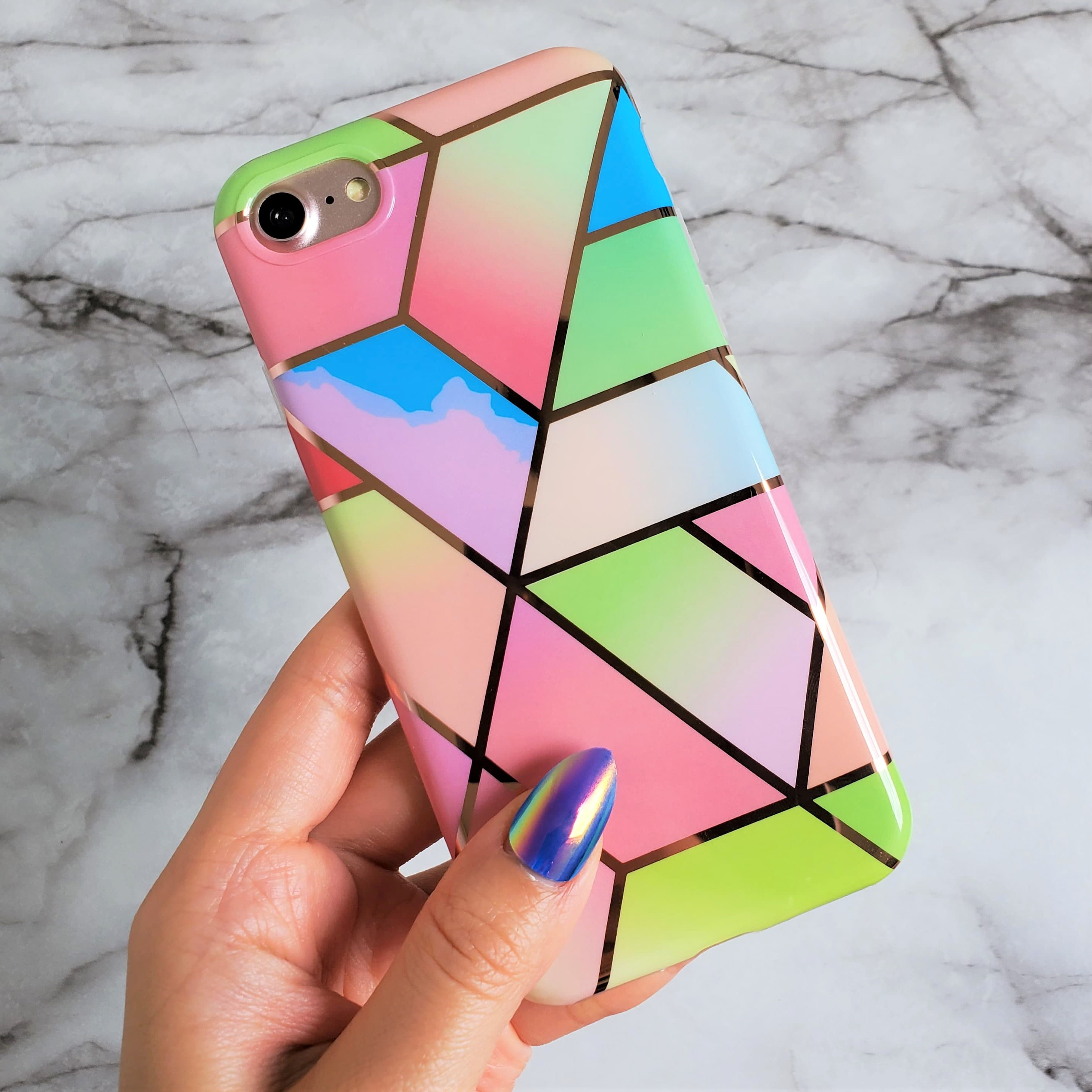 Iphone Se 4 7 8 Pastel Rainbow Geometric Marble Metallic Glossy Electroplated Case Com