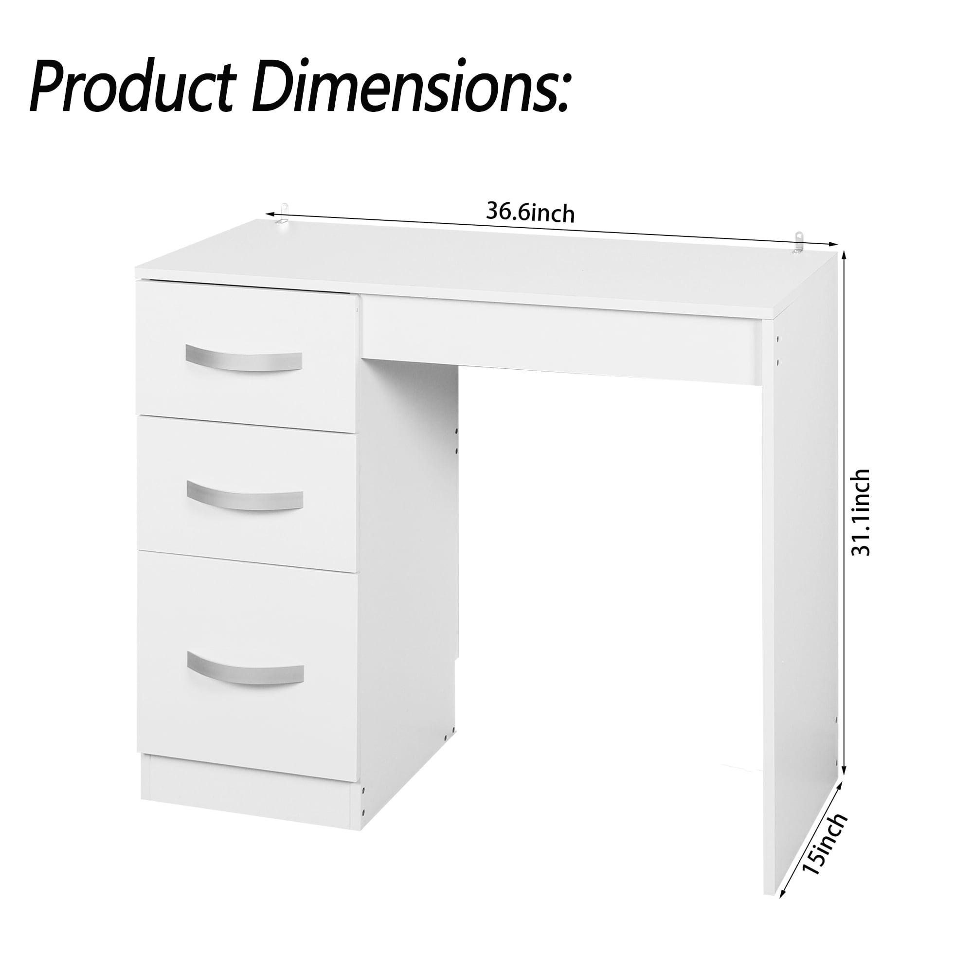 Leumius Wooden Desk with 3 Drawers,Home Office Bedroom Desk Study Writing Desk,White02