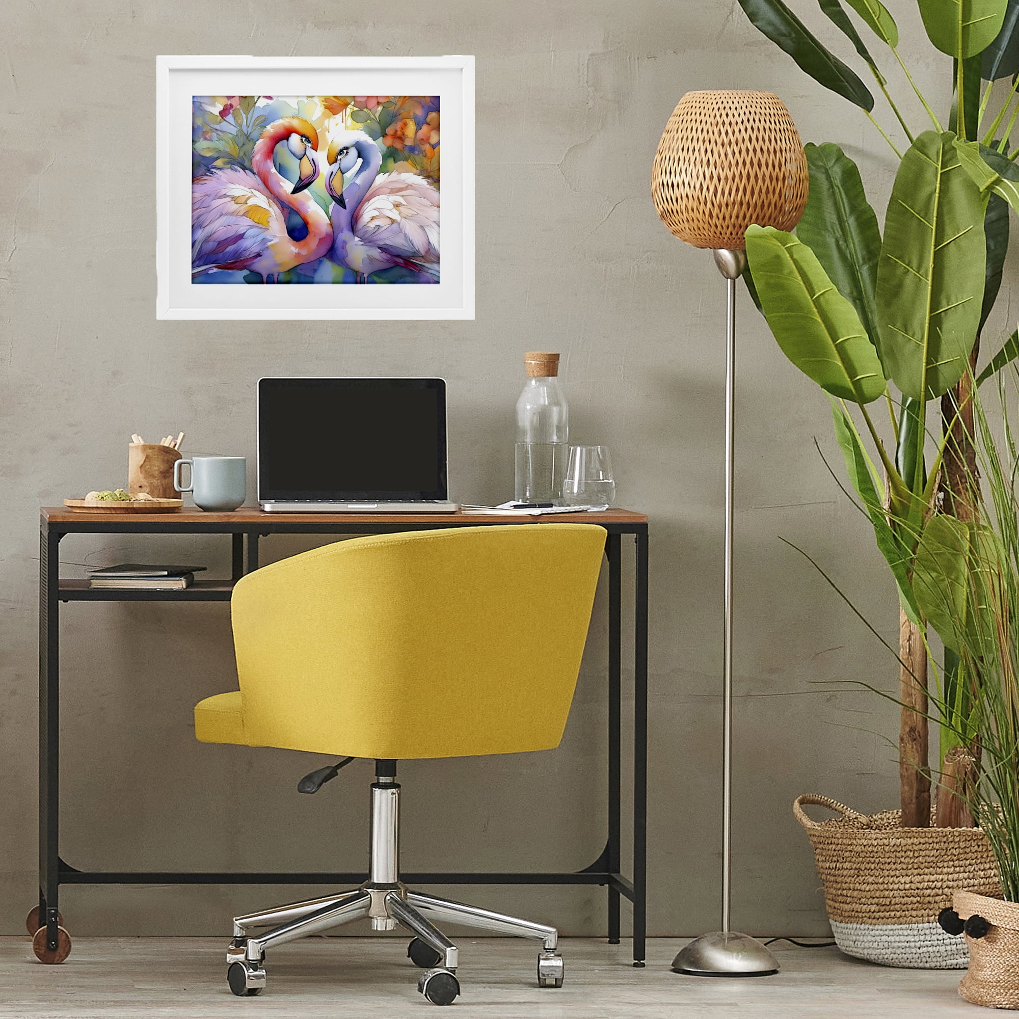 Stupell Industries Flamingo Love Pair White Framed Print Under Glass, design by Shelly Craig