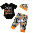 thumbnail image 1 of 3 Pcs Newborn Kids Short Sleeve Bodysuit +Cartoon Pants+Hat Outfits Clothes Set, 1 of 7