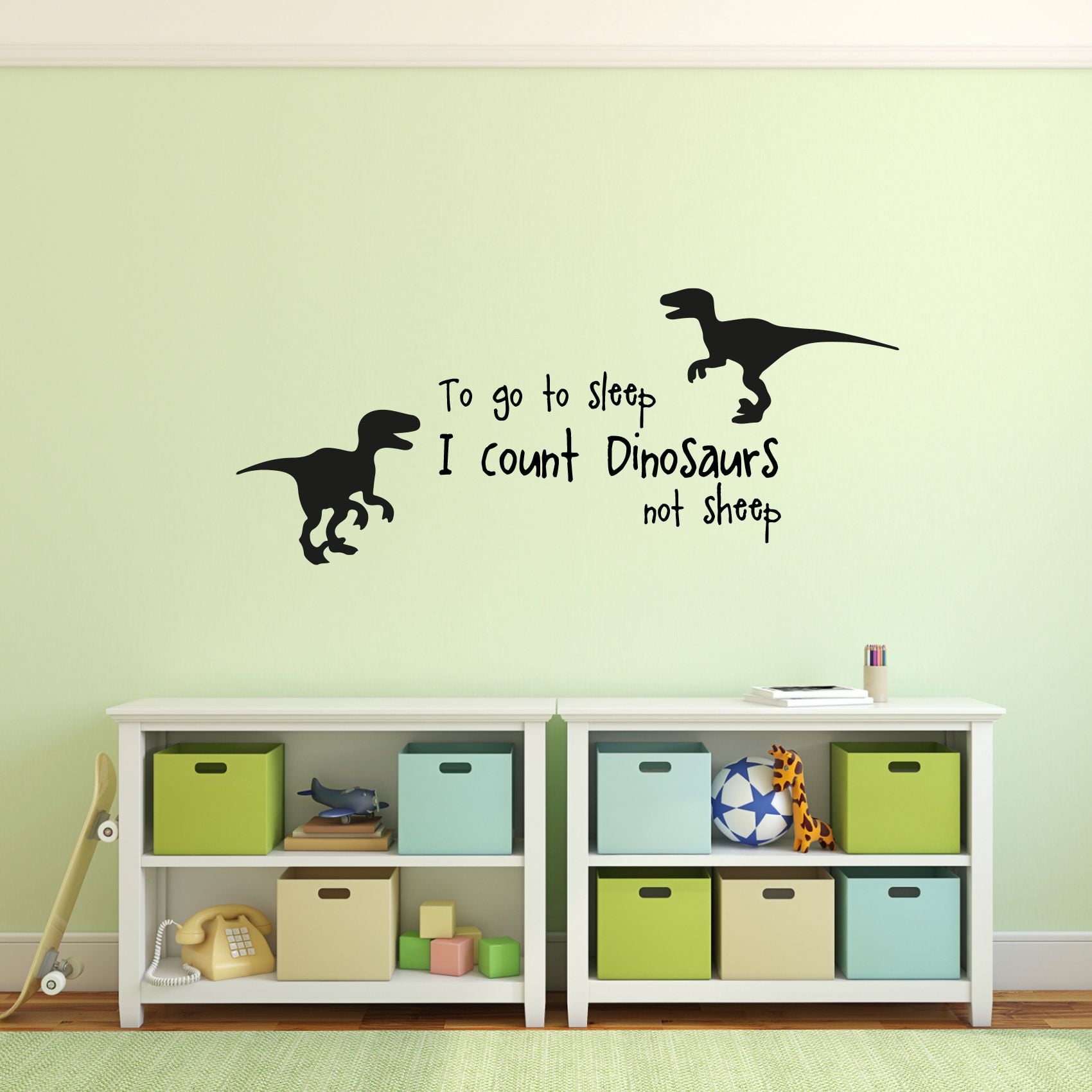 Go To Sleep Dino Dinosaur Life Postive Quote Cartoon Wall Sticker Art Decal Girls Boys Room Bedroom Nursery Kindergarten House Fun Home Decor Stickers Wall Art Vinyl Decoration Size (20x40 inch)