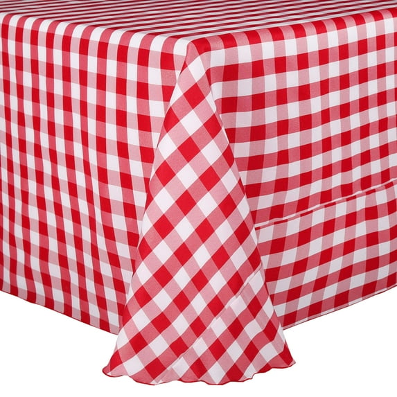 Ultimate Textile (10 Pack) 72 x 120-Inch Oval Polyester Gingham Checkered Tablecloth - for Picnic, Outdoor or Indoor Party use, Red and White
