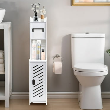 PinkSheep Toilet Paper Holder Stand, Slim Bathroom Storage Cabinet Organizer for Small Spaces