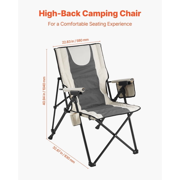 Folding Camping Chair,3 Reclining Positions,Outdoor High Back Camping Chair,260lbs Weight Capacity,Full Padded Beach Chairs with Armrest&Headrest,Portable Lawn Chairs for Sports Travel