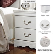 Signature Design by Ashley Anarasia 2-Drawer Nightstand – White Louis Philippe Style, Sleek Bedside Table with Pewter Hardware & Smooth-Gliding Drawers