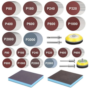 TSV 160pcs 2"/3" Sanding Disc Kit,80-3000 Grit Hook & Loop Sandpapers with 1/8" 1/4" Shank,Backing Pads for Drill/Rotary Tools