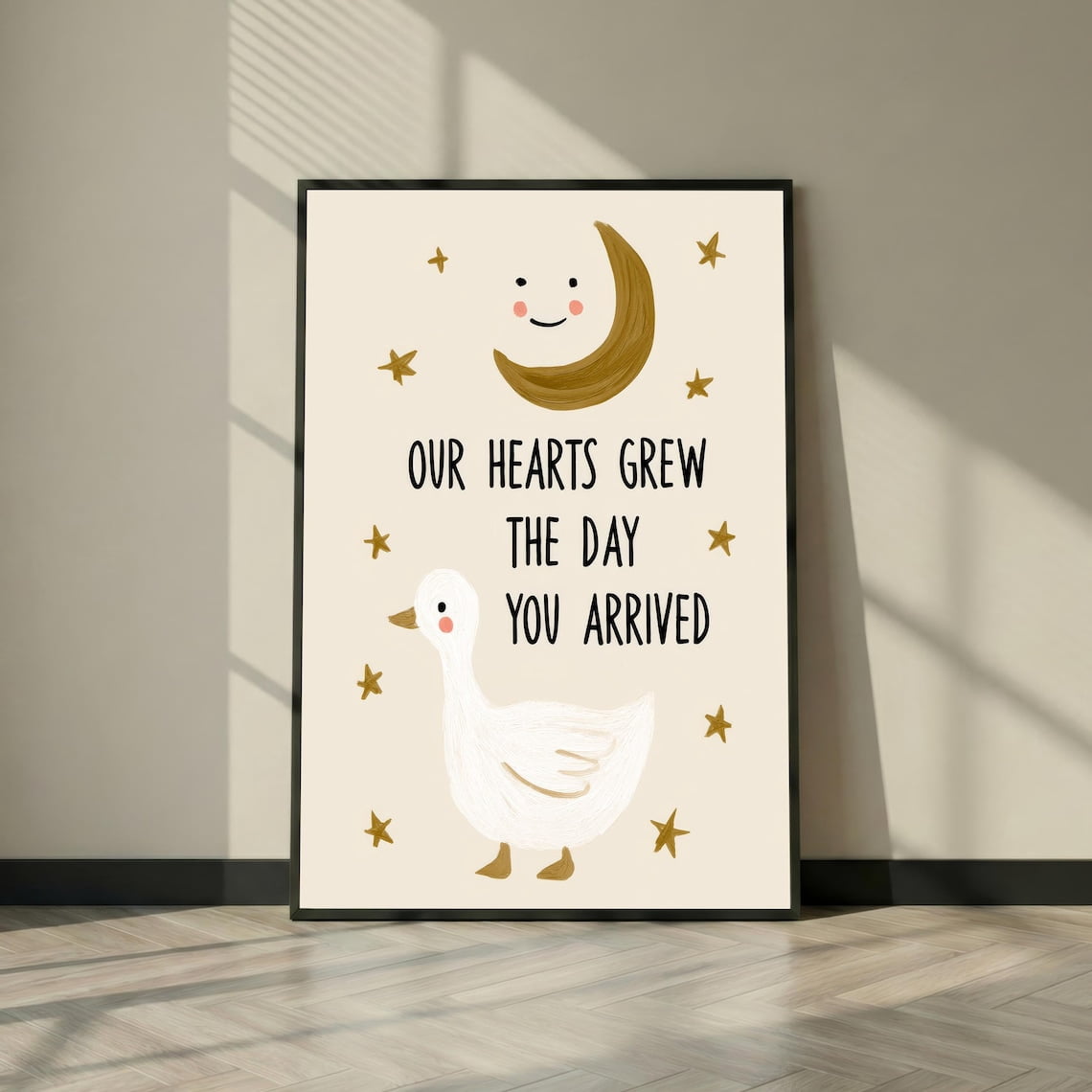 Gender Neutral Nursery Art, Goose Wall Decor for Kids Room, New Baby Gift Print, Moon and Stars Poster, Baby Shower Gift Idea, Poster Only