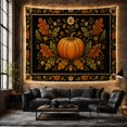 thumbnail image 6 of Pumpkin with Oak Leaves on Black Background, Nostalgic Folk Art for Autumn Enthusiasts Botanical Decor Thanksgiving Gift Tapestry Wall Hanging for Bedroom and Living Room, 6 of 7