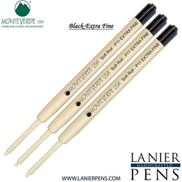 Lanier Combo Pack - 3 Pack - Monteverde Soft Roll Extra Fine Ballpoint P11 Paste Ink Refill Compatible with most Parker Style Ballpoint Pens - Black (Extra Fine Tip 0.5mm)