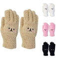 thumbnail image 4 of Xfvqtps Womens Coral Fleece Gloves Cute Smiling Face Embroidery Solid Color Thickened Windproof Warm Winter Plush Mittens Black, 4 of 5