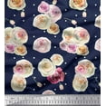 thumbnail image 1 of Soimoi Blue Poly Georgette Fabric Dot & Ranunculus Floral Print Sewing Fabric Yard 52 Inch Wide, 1 of 3