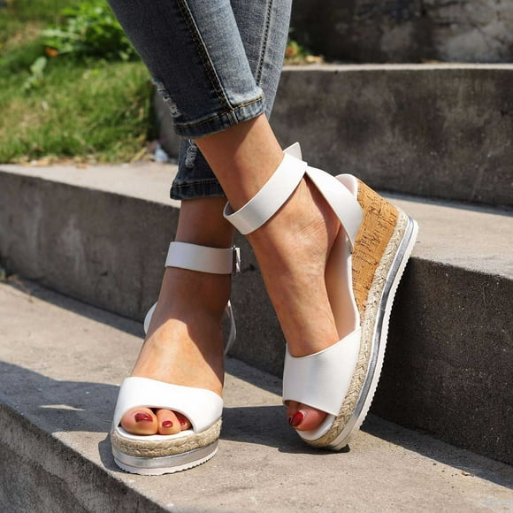 LSLJS Women's Wedges Sandals Women's Plus-size Summer Vintage Casual Wedge Fish Mouth One-line Buckle Sandals on Clearance