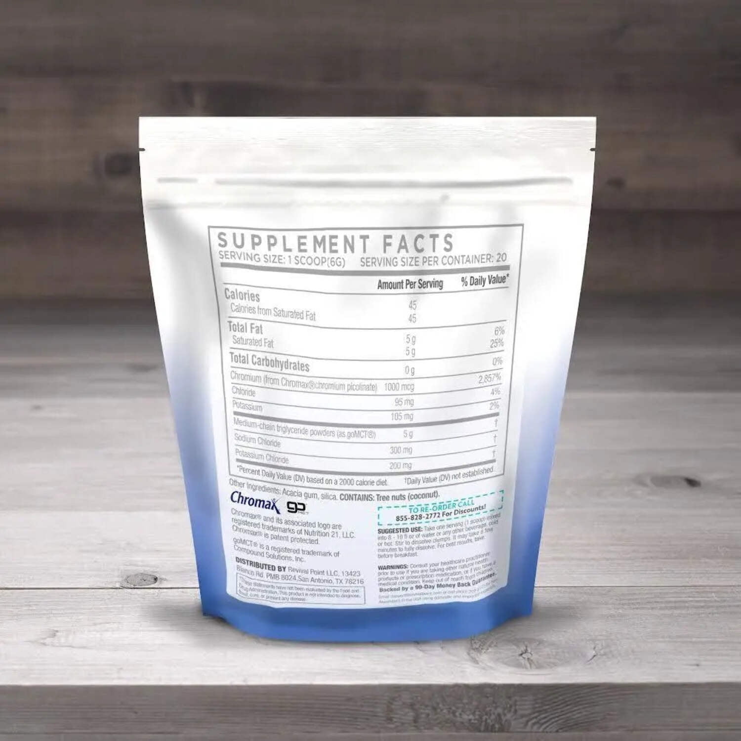 Revival Point Premium MCT Oil Powder Fortified with Keto Electrolytes and 15x Bioavailable Chromium Picolinate– C10 and C8 MCT Oil Derived from Coconuts– No Maltodextrin– 6 BAGS