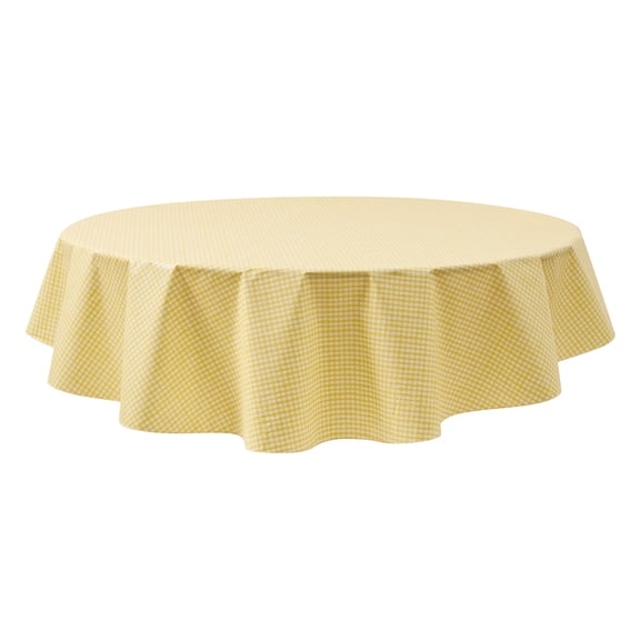 Mainstays Summer Fun PEVA Tablecloth, Indoor & Outdoor for Table 70" Round - Yellow Gingham