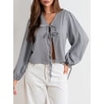thumbnail image 6 of Biezeib Women T-shirt Elegant Long Sleeve Tie-up Plaid Loose Ladies Fall Tops Streetwear, 6 of 6