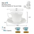 thumbnail image 5 of 12 Pieces 6 oz Tea Cup and Saucer Set, Cappuccino Latte Americano Coffee Cup with Saucer Set of 6, Espresso Double Shot Cup, New Bone Porcelain Embossment Tea Cups, for Cafe Kitchen, Gift Idea, White, 5 of 7