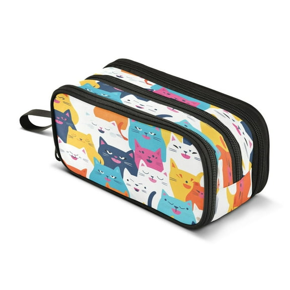 ALAZA Multi Cats Pencil Case Bag 3 Compartment Pen Pouch Large Storage Holder Box Organizer