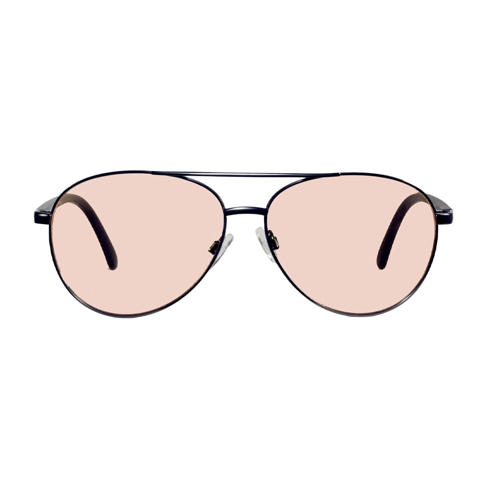 Aray Matte Black Aviator Night Driving Glasses Sunglasses in Rose Lens Unisex Adult.