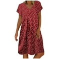 thumbnail image 4 of B91xZ Robes pour Femmes 2024 Robe d'Été Décontractée à Manches Courtes Col Rond Décontractée Ample Plissée Robe Midi avec Poches, Rouge XXXXXL, 4 of 4