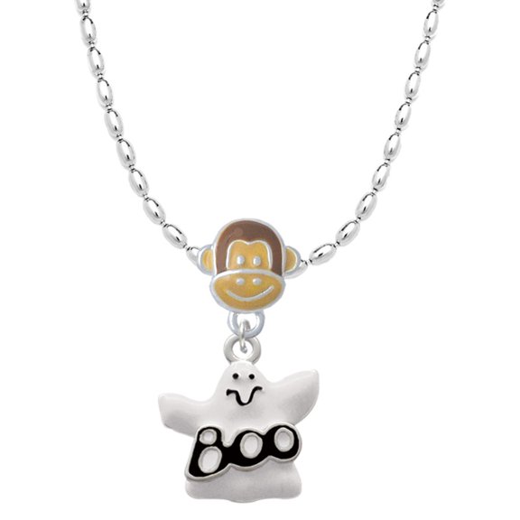 Delight Jewelry Silvertone BOO Ghost Mia Monkey Charm Necklace