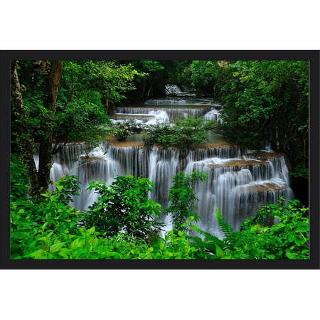 Thailand Waterfall Lantern Press Photography 36x24 Giclee Art Print Gallery Framed Black Wood - 