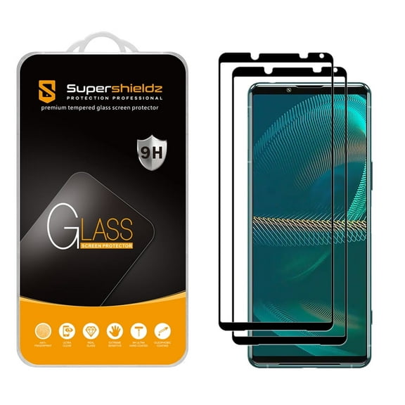 (2-Pack) Supershieldz Designed for Sony Xperia 5 III [Full Screen Coverage] Tempered Glass Screen Protector, Anti-Scratch, Bubble Free (Black Frame)