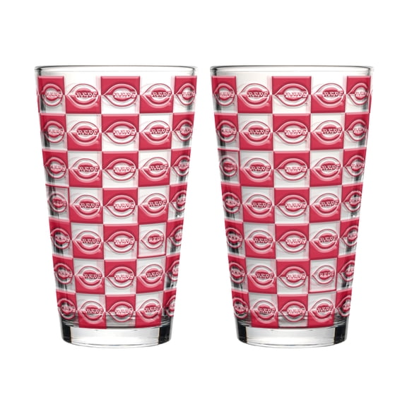 Logo Brands Cincinnati Reds Two-Pack Gridiron Stained 16oz. Pint Glass Set
