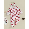 thumbnail image 3 of Jxzom Valentines Day Baby Girl Outfit Newborn 3 6 Months Heart Print Long Sleeve Zipped Footies Jumpsuit Headband, 3 of 8