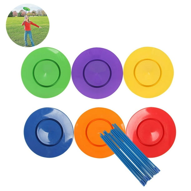 Plate Spinning Set Juggling Plate Set 6 Plates & Sticks Spinning Plate with Curved Base for Kids