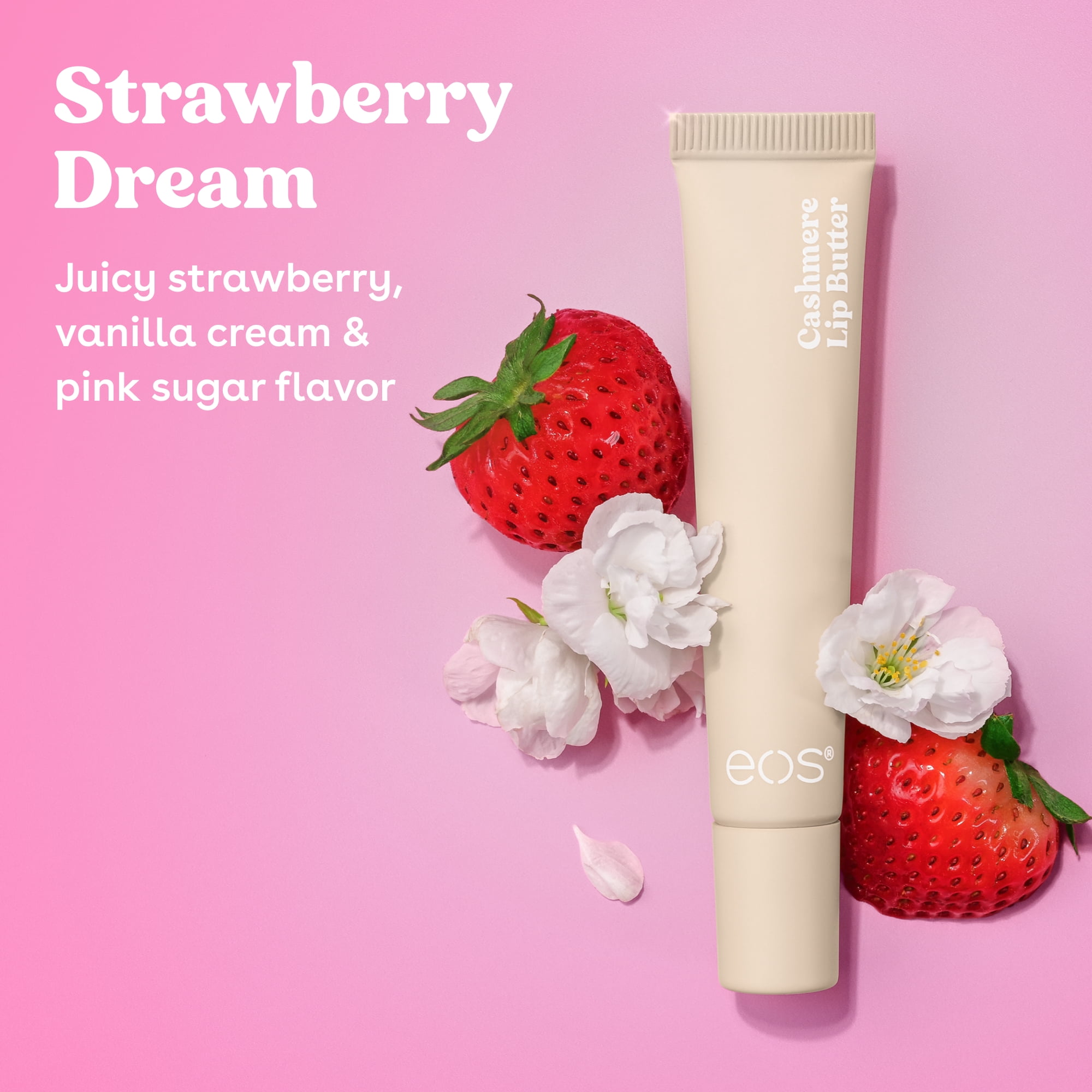 eos Cashmere Lip Butter, Strawberry Dream, Smooth & Hydrating Lip Butter with Peptides, 0.35 fl oz