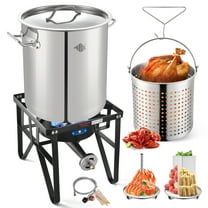 40QT Stock pot Seafood Boil Pot and Propane Stove with 200,000BTU, Stainless Steel Crawfish Boil Pot with Basket and Steamer Rack, Burner for Outdoors Cooking and Steaming