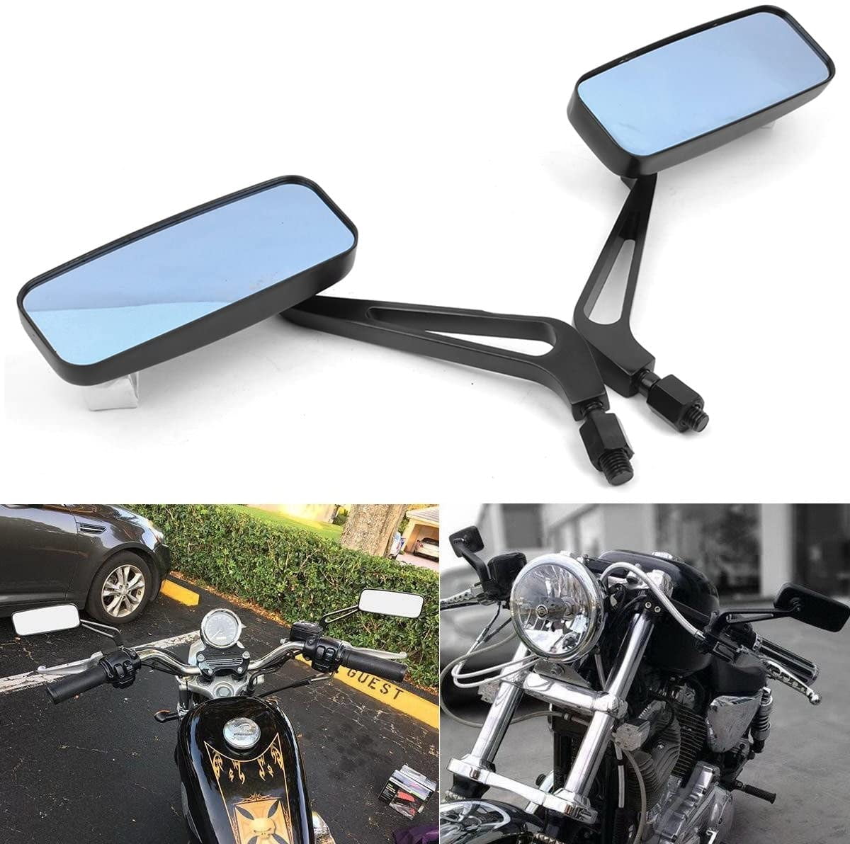 10MM Black Motorcycle Handlebar Rearview Side Mirrors For Honda Kawasaki Suzuki Cruiser Scooter Black 
