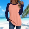 thumbnail image 3 of DISKEBUISS Women's Long Sleeve Raglan T-Shirts Crew Neck Color Block Tops for Fall Casual Loose Blouse, 3 of 6